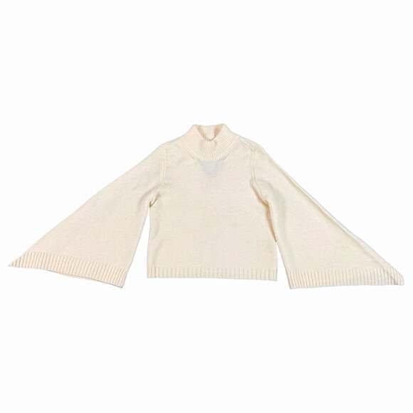 MOTH Sweaters - Women’s Moth Ivory Ribbed-Knit Mock Neck Keyhole Bell Sleeve Sweater Size M